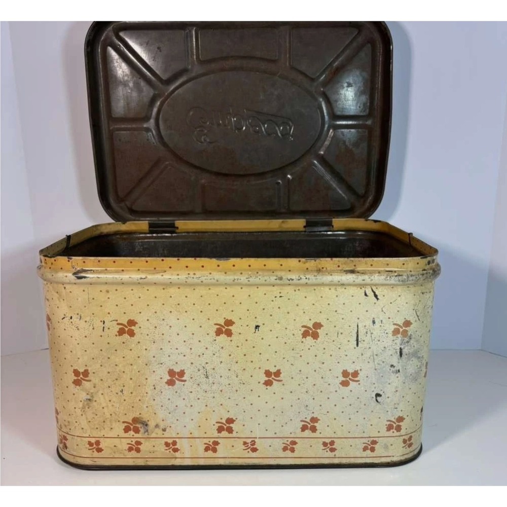 Vintage 1940's Empeco Bread Box Cream and Red Polka Dot And Leaves Kitchen Decor